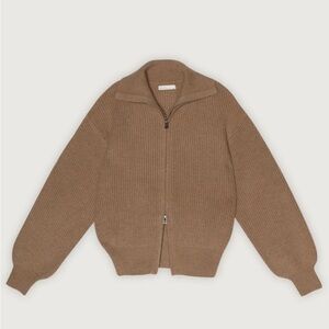 Oak + Fort Zip Up Tan Sweater
